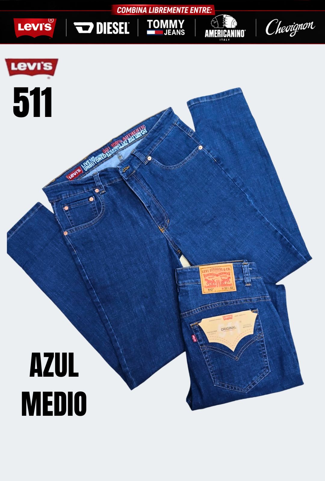 3 Jeans Levis® · Americanino® · Chevignon® · Diesel® x 3 unidades
