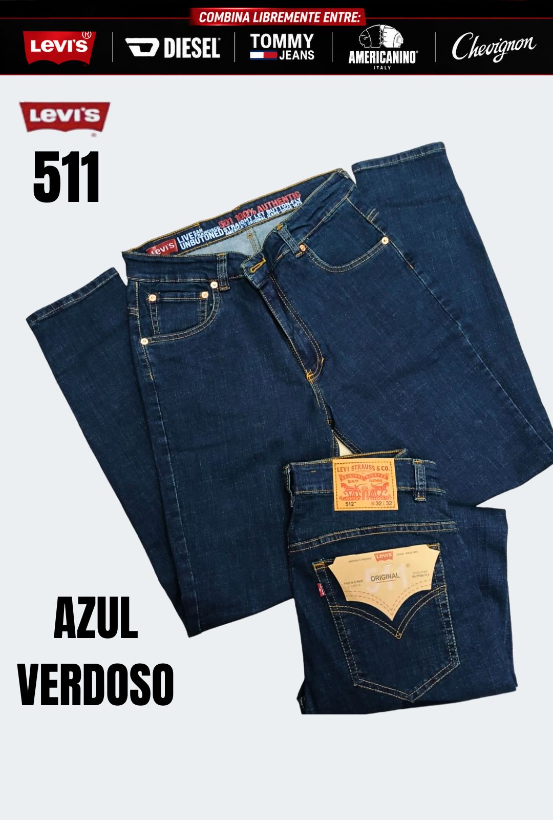 3 Jeans Levis® · Americanino® · Chevignon® · Diesel® x 3 unidades