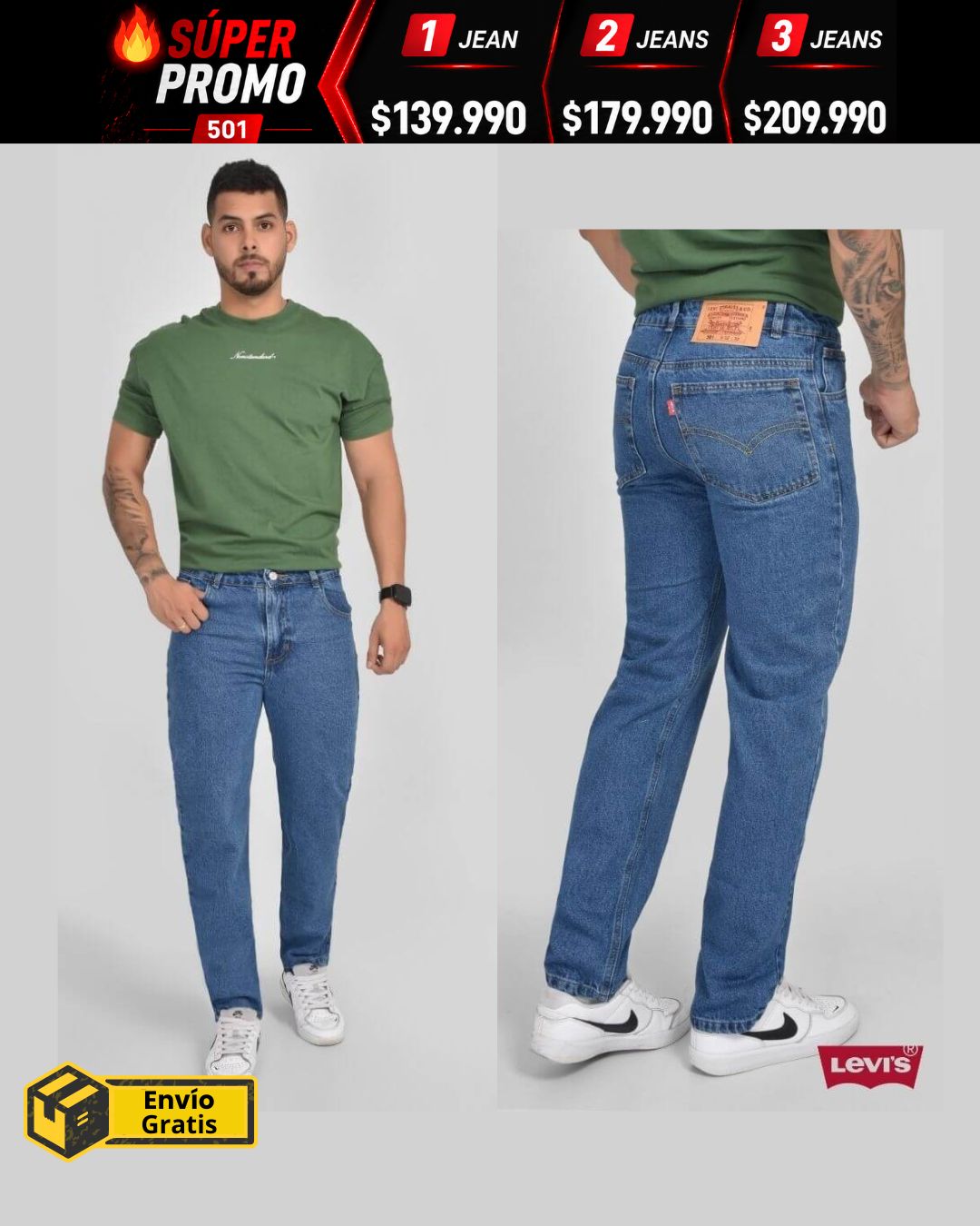 Jean Levis® 501 Estilo Original rígido bota recta x 3 unidades
